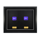 Two purple stickers with a logo in a black frame on a white background by Cheevo